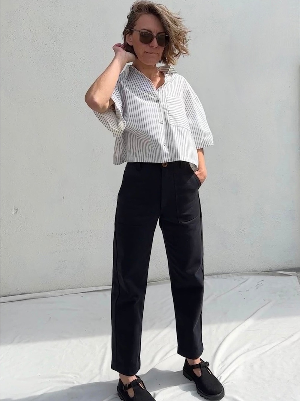 NWT BEATON Linen Cotton Utility High Waisted Black Pants Trousers